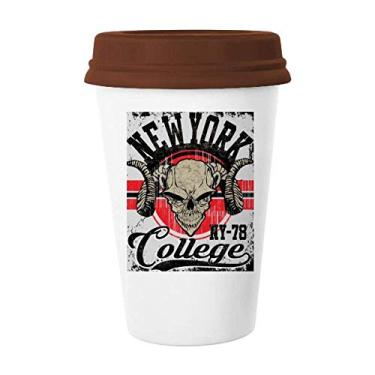 Imagem de Caneca de totem de motor de esqueleto indiano New York com tampa de cerâmica para copo de café