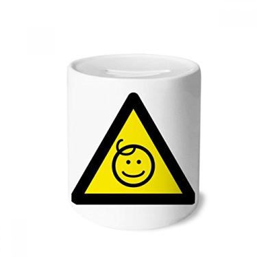 Imagem de DIYthinker Símbolo de aviso amarelo preto infantil protegido triângulo caixa de dinheiro caixa de cerâmica porta-moedas presente de cofrinho