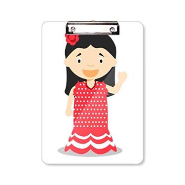 Imagem de Flower Red Dress Espanha Desenho Prancheta Pasta Pasta Bloco de Escrita Placa de Apoio A4