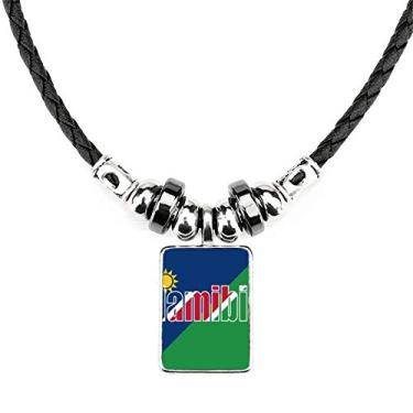 Imagem de DIYthinker Colar com nome da bandeira do país da Namíbia, joia com pingente de corda de couro