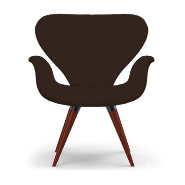 Imagem de Poltrona Decorativa Cadeira Tulipa Marrom Base Fixa Madeira - Clefatos