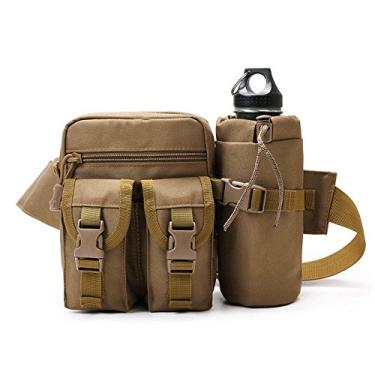 Imagem de Bolsa de cintura tática com suporte para garrafa, pochete masculina, grande, impermeável, cinto militar com alça ajustável para caminhadas ao ar livre, escalada, pesca, tiro, Marrom, Large, Tático