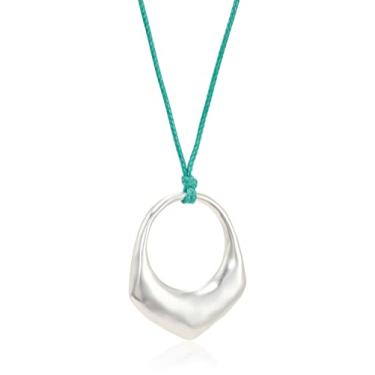 Imagem de Lucky Brand Colar com pingente martelado com cordão turquesa, prata, tamanho único, Metal, Sem pedra preciosa