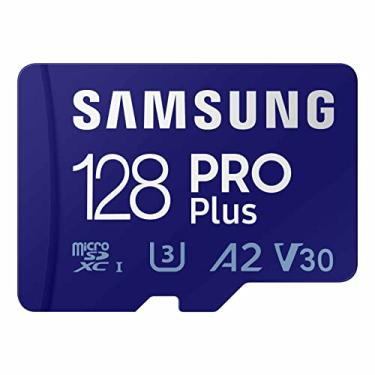 Imagem de Samsung Cartão de memória microSD PRO Plus + adaptador, 128 GB microSDXC, até 180 MB/s, Full HD e 4K UHD, UHS I, C10, U3, V30, A2, para smartphones Android, tablets, GoPro e drone DJI (MB MD128SA/AM)