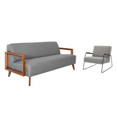 Imagem de Jogo de Sofá e Poltrona Decorativa Herval Hub, Linho Chumbo