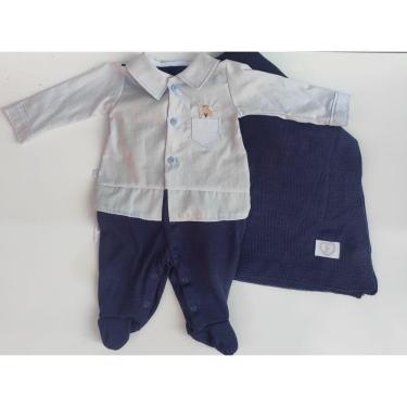 Imagem de Saída maternidade masculino em Tricô - manta e macacão bebê