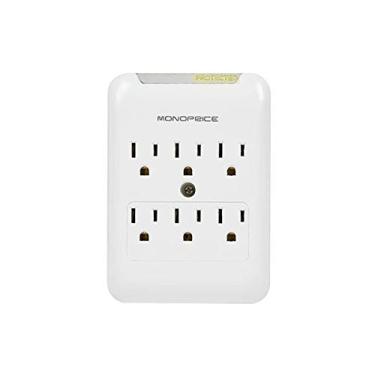 Imagem de Monoprice Power & Surge - 6 Tomadas Protetor de Surge Slim Wall Tap - Branco | Classificação UL, 540 Joules com indicador de luz protegida