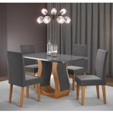Imagem de Conjunto de Jantar Mesa 120x80cm Tampo Vidro/mdp Inovare com 4 Cadeiras Venus Mel/Cinza Brilho/Grafite