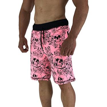 Imagem de Bermuda Moletom MXD Conceito Bolsos Laterais Cores Para o Verão (M, Skull Fluorescent Pink Roses)