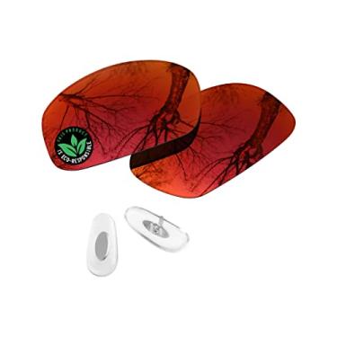 Imagem de Raydi Lentes de reposição de policarbonato e protetores de nariz para óculos de sol retangulares RayBan RB3445 de 61 mm - Espelho Vermelho Fogo - Polarizado