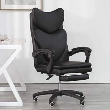 Imagem de Cadeira de escritório Cadeira de mesa de computador, cadeira giratória de couro reclinável ergonômica com apoio para os pés e almofada lombar ajustável em altura, preta