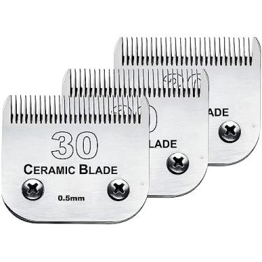 Imagem de Audoc Pacote com 3 lâminas de substituição para máquina de tosa para cães, compatíveis com Wahl/Oster, lâmina destacável de cerâmica e aço inoxidável, tamanho 30, comprimento de corte 0,50 mm (64260)