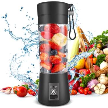 Imagem de Liquidificador portátil, liquidificador pessoal recarregável por USB, mini liquidificador para shakes e vitaminas, forte poder de corte com 6 lâminas, copo de suco de frutas e vegetais de viagem de