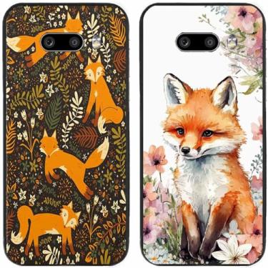 Imagem de 2 peças de capa de telefone traseira com estampa de raposa em flor TPU gel silicone para LG Series (LG G8X ThinQ)