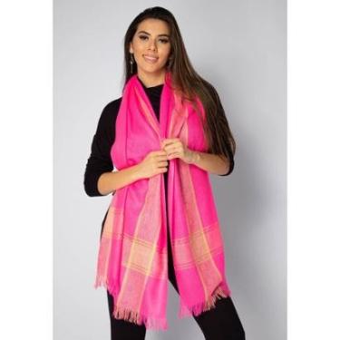 Imagem de Echarpe Lenço Feminino Detalhe Dourado Panamá Colors Pink Neon - Único-Feminino