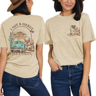 Imagem de LINDOCITA Camisetas femininas com estampa de vaqueiras ocidentais para meninas adolescentes lindas camisetas de manga curta com música country, D-bege, M