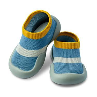 Imagem de Dookeh Sapatos de bebê meninos meninas primeiro caminhada antiderrapante sola macia tênis infantil bebê meia sapatos, A2 - azul, 18-24 Months Toddler