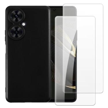 Imagem de Shantime Capa compatível com Huawei Maimang 20 5G + [pacote com 2] película de vidro temperado - silicone TPU flexível macio para China Telecom Maimang 20 5G (6,7 polegadas) (preto)