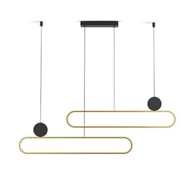 Imagem de Lustres lineares retangulares de LED, luminária pendente moderna de LED dourado, lustre linear LED nórdico, luminária de teto para quarto de ilha de cozinha