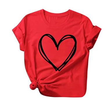 Imagem de Camisetas femininas de coração de manga curta com estampa fofa, casual, moderna, leve, folgada, camiseta para o dia dos namorados 2024, T01#red Lightning Deals of Today, XXG
