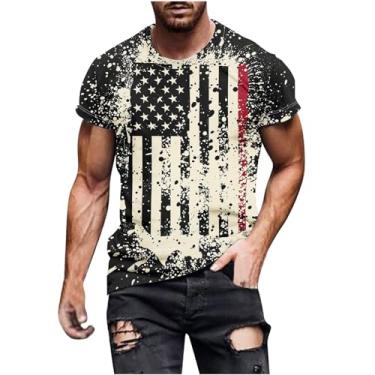 Imagem de Camisetas masculinas de 4 de julho com bandeira dos EUA, gola redonda, manga curta, patriótica, tops de férias de verão, A02 multicolorido, 4G