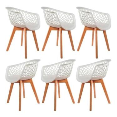 Imagem de Kit 6 Cadeiras Para Mesa De Jantar Cozinha Web Wood Pés Base Em Madeira Maciça (Branco)