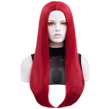 Imagem de Peruca Longa Preta | Perucas Coraline Longa Natural Reta Parte do Meio Natural Cor Preta Peruca de Festa Diária Sintética Resistente ao Calor Realista para Mulheres (vermelho)