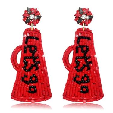 Imagem de Brincos femininos com contas de dia de jogo, megafone de futebol, Let's Go Drop, brincos pendurados para o dia do jogo, joias esportivas, lembrancinhas de festa para fãs de futebol, Com contas, Sem