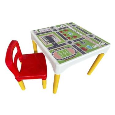 Imagem de Conjunto Mesa Mesinha Infantil Com 1 Cadeira Escolar Plástica Camaleão (Cidade)