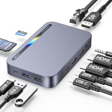 Imagem de JSAUX Estação de ancoragem USB C 12 em 1, 3 monitores para MacBook/Dell/HP/Lenovo/Steam Deck/monitor portátil, estação de ancoragem para laptop com 4K DP, 4K HDMI*2, 100W PD, USB 3.0, Ethernet de 1000