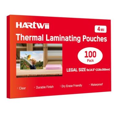 Imagem de HARTWII Pacote com 100 folhas de laminação de tamanho ofício 4 mil bolsas laminadas térmicas para proteção extra, folha laminadora transparente, 23 x 36,8 cm