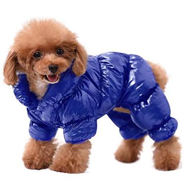 Imagem de Casaco de inverno para cães AOFITEE, jaqueta quente e impermeável para filhotes de cachorro, colete leve acolchoado para uso ao ar livre, roupa de neve à prova de vento, roupas para clima frio para cães pequenos, azul, M