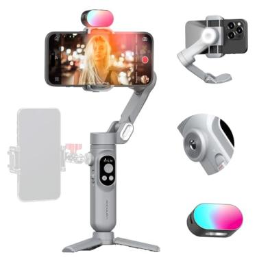 Imagem de AOCHUAN Estabilizador gimbal de telefone de 3 eixos para gravação de vídeo, gimbal de smartphone para iPhone Android com rastreamento de IA, 1/4 de fio, luz magnética RGB, gimbal portátil para selfie,