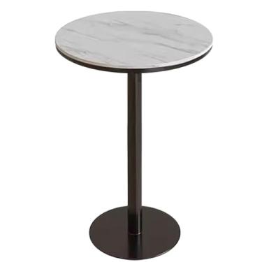 Imagem de Mesa de bistrô, mesa de bar redonda, mesa alta com tampo de mármore branco, mesas de bar bistrô com perna e base pretas, mesa de centro de meados do século, mesas de jantar e pátio