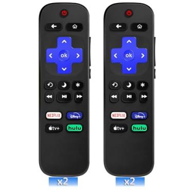Imagem de Controle remoto universal para Roku TV 2 unidades, controle remoto de substituição para todas as TVs Roku TV, TCL Hisense Sharp Element Philips JVC RCA Sanyo LG Haier, não serve para Roku Stick e Box