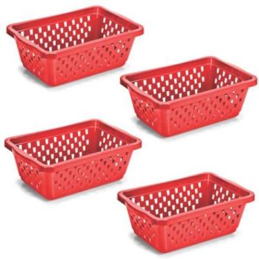 Imagem de Kit 4 Cestos Multiuso Organizador Pequeno 16x12x6Cm Vermelho - 123 Org