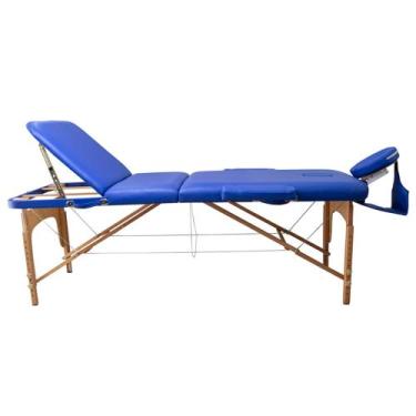 Imagem de Maca Dobrável Madeira 250kg 3 Seções Portátil Azul - Gold - Modelo Jun