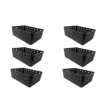Imagem de Kit 6 Cestos Organizadores Multiuso Decorativo Premium Preto - 123 Org