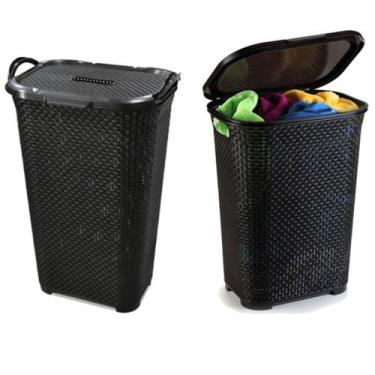 Imagem de Kit 2 Cestos Rattan Grande C/ Tampa Basculada Preto 25665 Arqplast