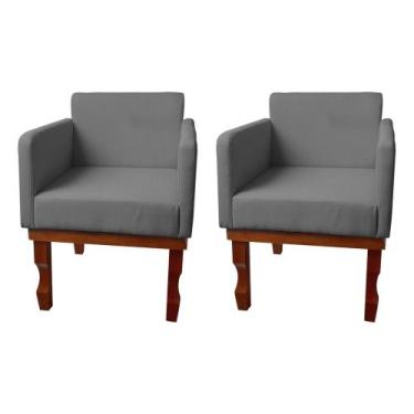 Imagem de Kit 2 Poltronas Nina Retrô Pés de Madeira Maciça Suede Cinza - CASA TR