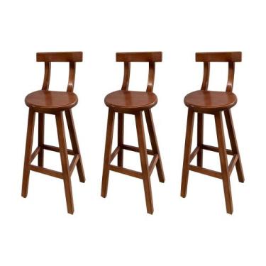Imagem de Kit 3 Bancos Altos Bistrô de Madeira com Encosto Girafa Ideal para Bar