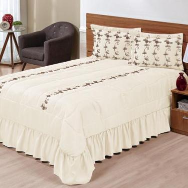 Imagem de Kit Cobre Leito Casal Super King Lisse 03 Peças Colcha Palha - Bordado