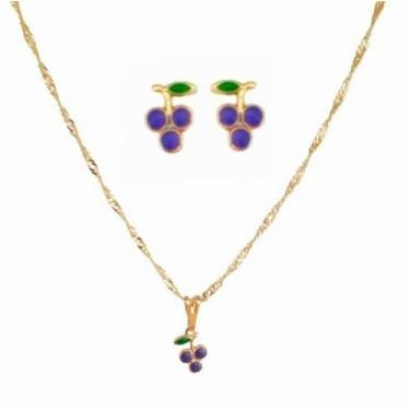 Imagem de Conjunto Infantil Colar e Brinco Uva Folheado Ouro 18K - MIXFOLHEADOS