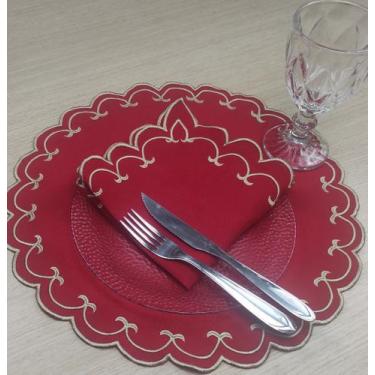 Imagem de Jogo Americano Sousplats Mesa Posta Bordado Guardanapo 12 Pç -Vermelho