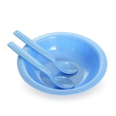 Imagem de Kit Refeição Infantil- Prato e 02 Colher - Mamita, Azul