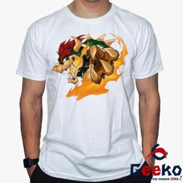 Imagem de Camiseta Bowser 100% Algodão Mario Bros Geeko, Branco gola careca, GG