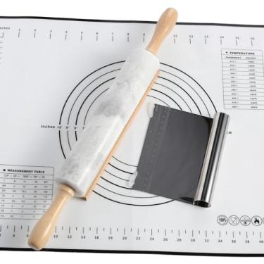 Imagem de Koville Rolo de massa de mármore natural africano, rolo de massa polido antiaderente, macarrão, bolinho, fondant, massa de torta, pão, massa de pizza, utensílios de pastelaria para cozinha com