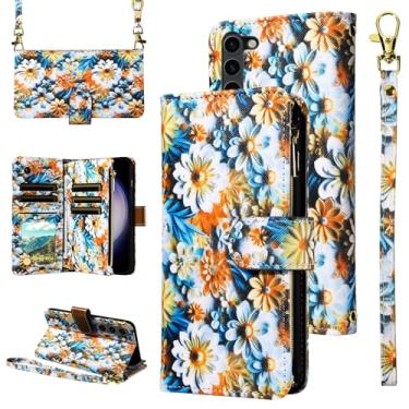 Imagem de Furill Capa carteira para Samsung Galaxy S23 5G com alça de pulso alça de ombro transversal flor couro zíper bolsa suporte cartão de crédito suporte capa de telefone S 23 23S GS23 G5 SM-S911U 15.5 cm