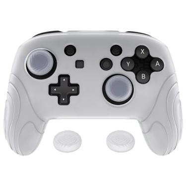Imagem de playvital Samurai Edition Capa protetora ergonômica de silicone para Nintendo Switch Pro, protetor de controle antiderrapante macio para Nintendo Switch Pro com alças de polegar - branco transparente