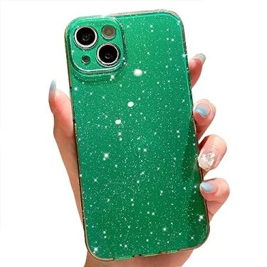 Imagem de OWLSTAR Linda capa de telefone com glitter para iPhone 13 de 6,1 polegadas, capa protetora fina de silicone brilhante à prova de choque para mulheres e meninas (verde alpino)